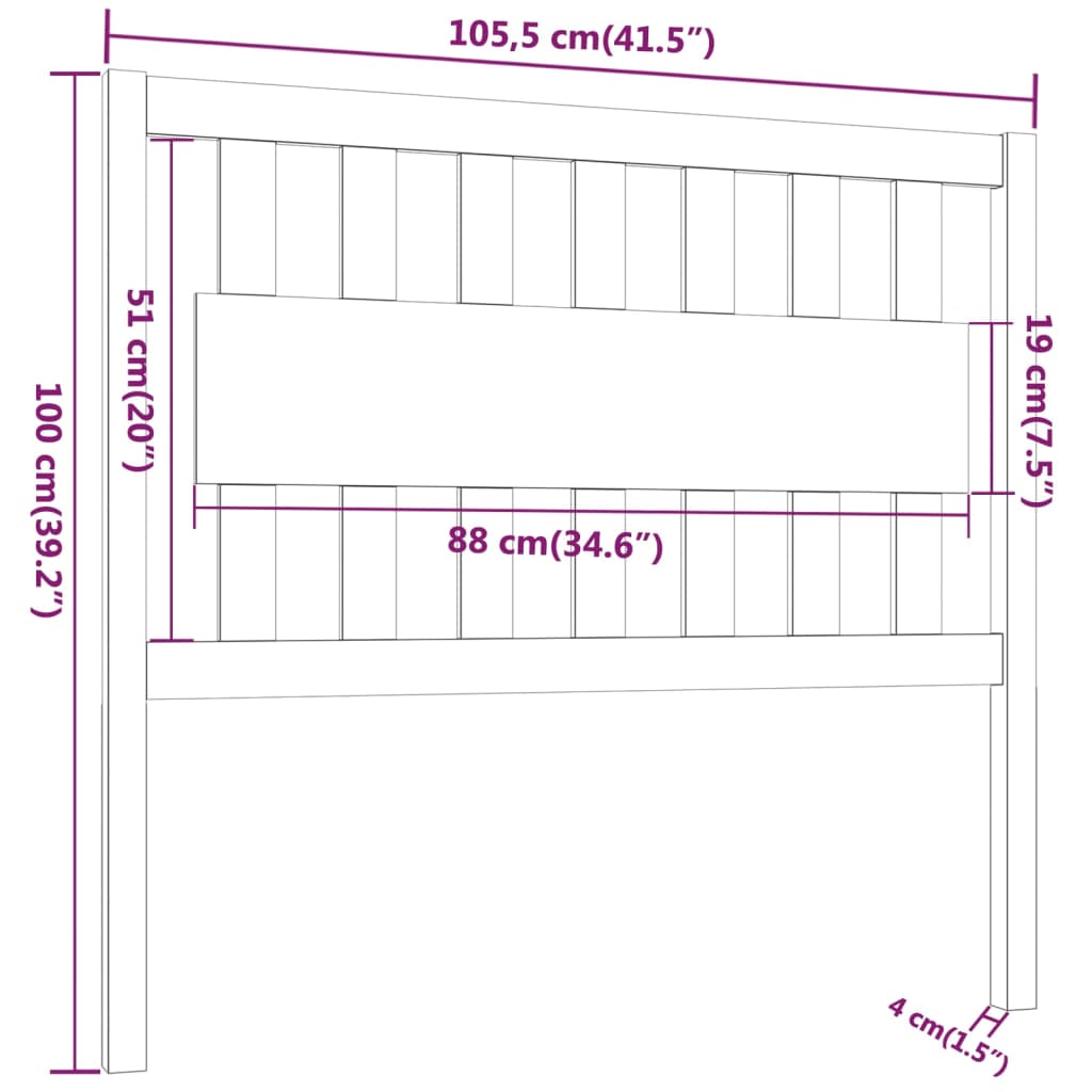 Bett-Kopfteil Grau 105,5x4x100 cm Massivholz Kiefer