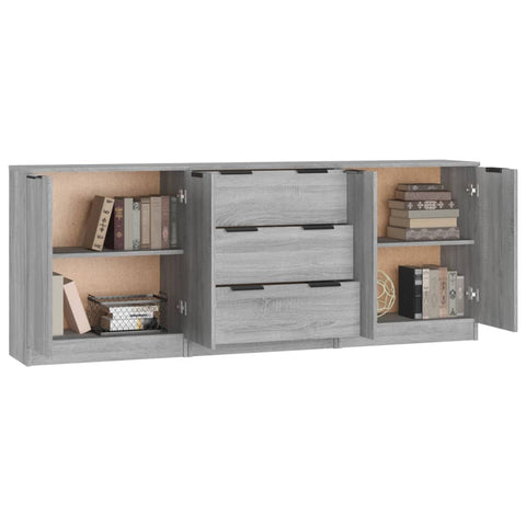 3-tlg. Sideboard Grau Sonoma Eiche-Optik Holzwerkstoff