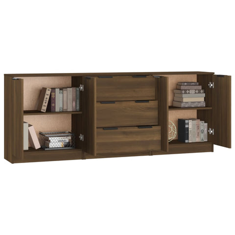 3-tlg. Sideboard Braun Eiche-Optik Holzwerkstoff