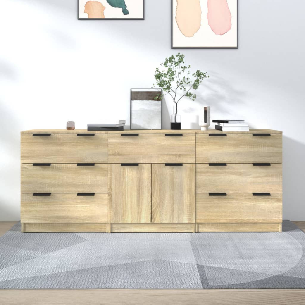 3-tlg. Sideboard Sonoma Eiche-Optik Holzwerkstoff