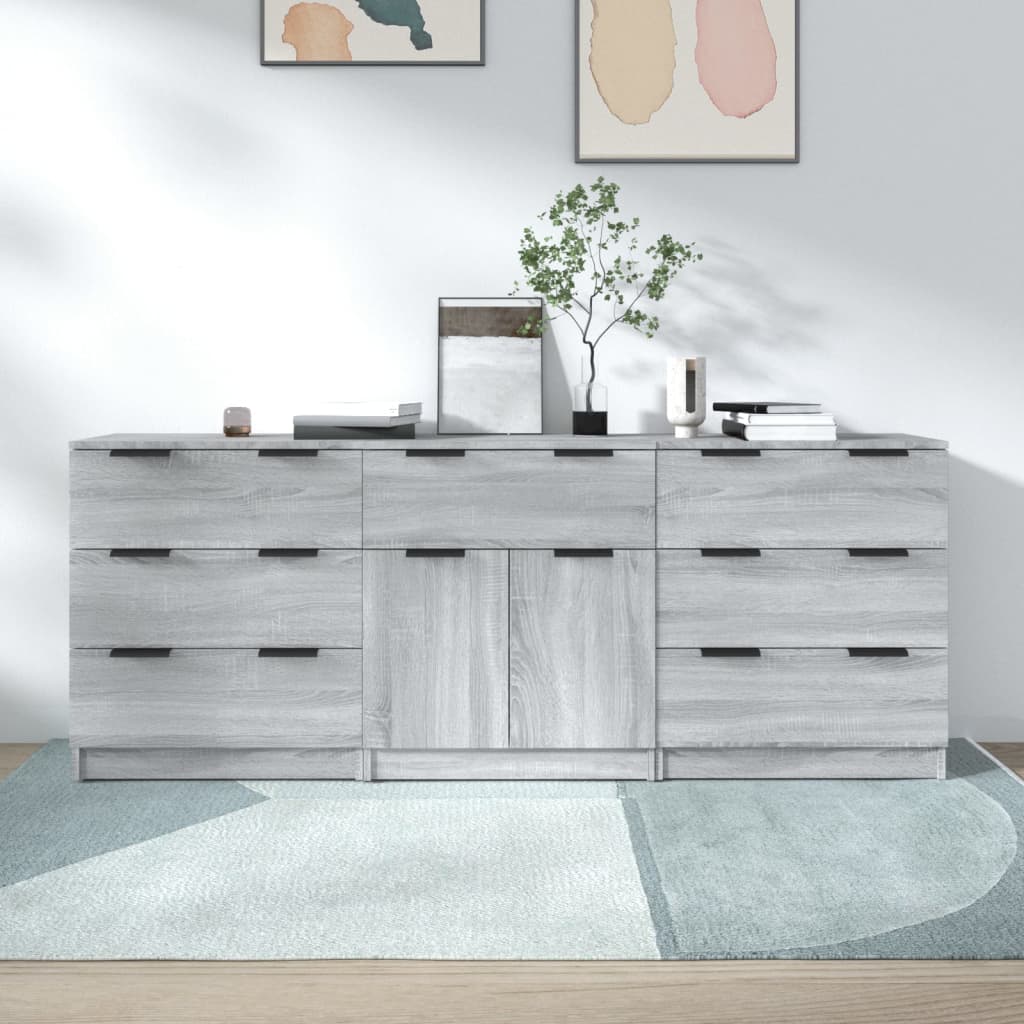 3-tlg. Sideboard Grau Sonoma Holzwerkstoff