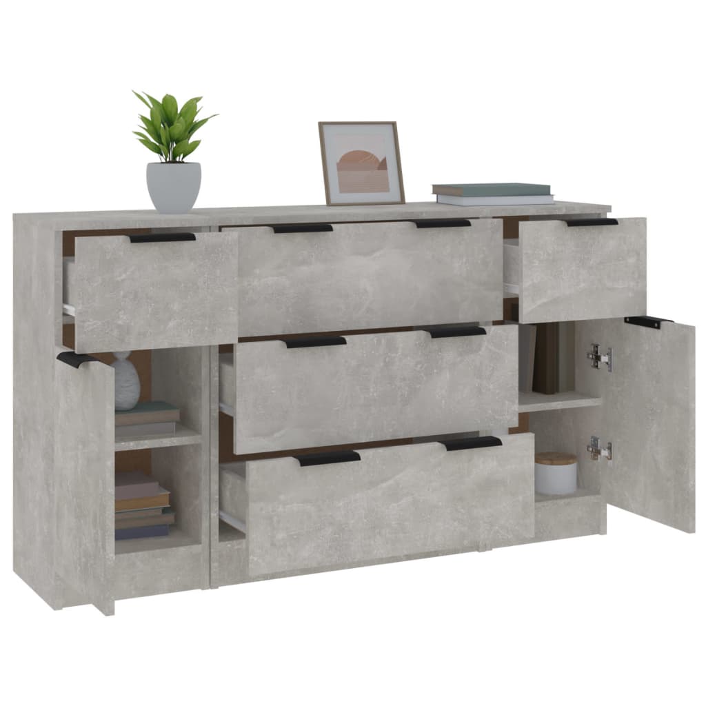 3-tlg. Sideboard-Set Betongrau Holzwerkstoff