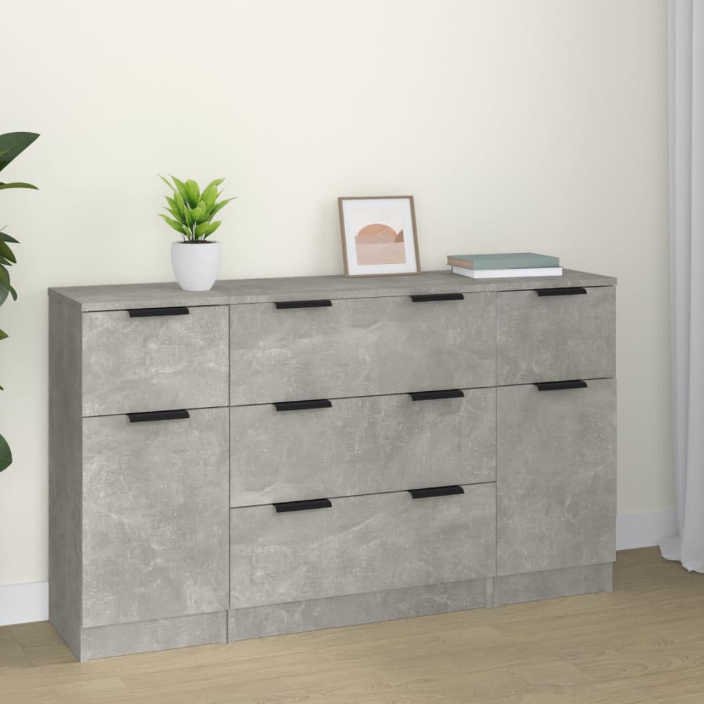 3-tlg. Sideboard-Set Betongrau Holzwerkstoff