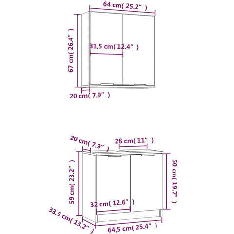 2-tlg. Badmöbel-Set Räuchereiche Holzwerkstoff