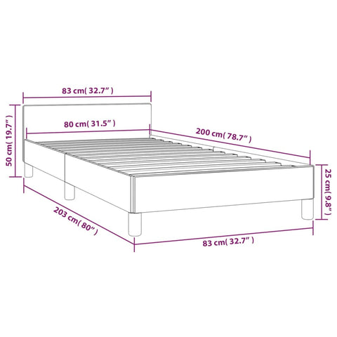 Bettgestell mit Kopfteil ohne Matratze Creme 80x200 cm Stoff