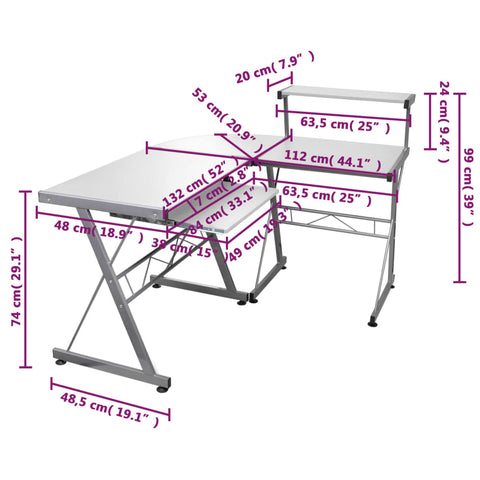 Eck-Computertisch Weiß 132x112x99 cm Holzwerkstoff