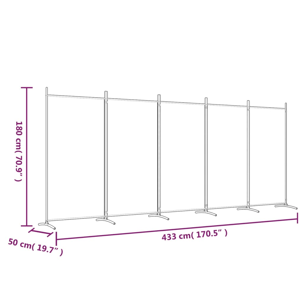 5-tlg. Paravent Anthrazit 433x180 cm Stoff