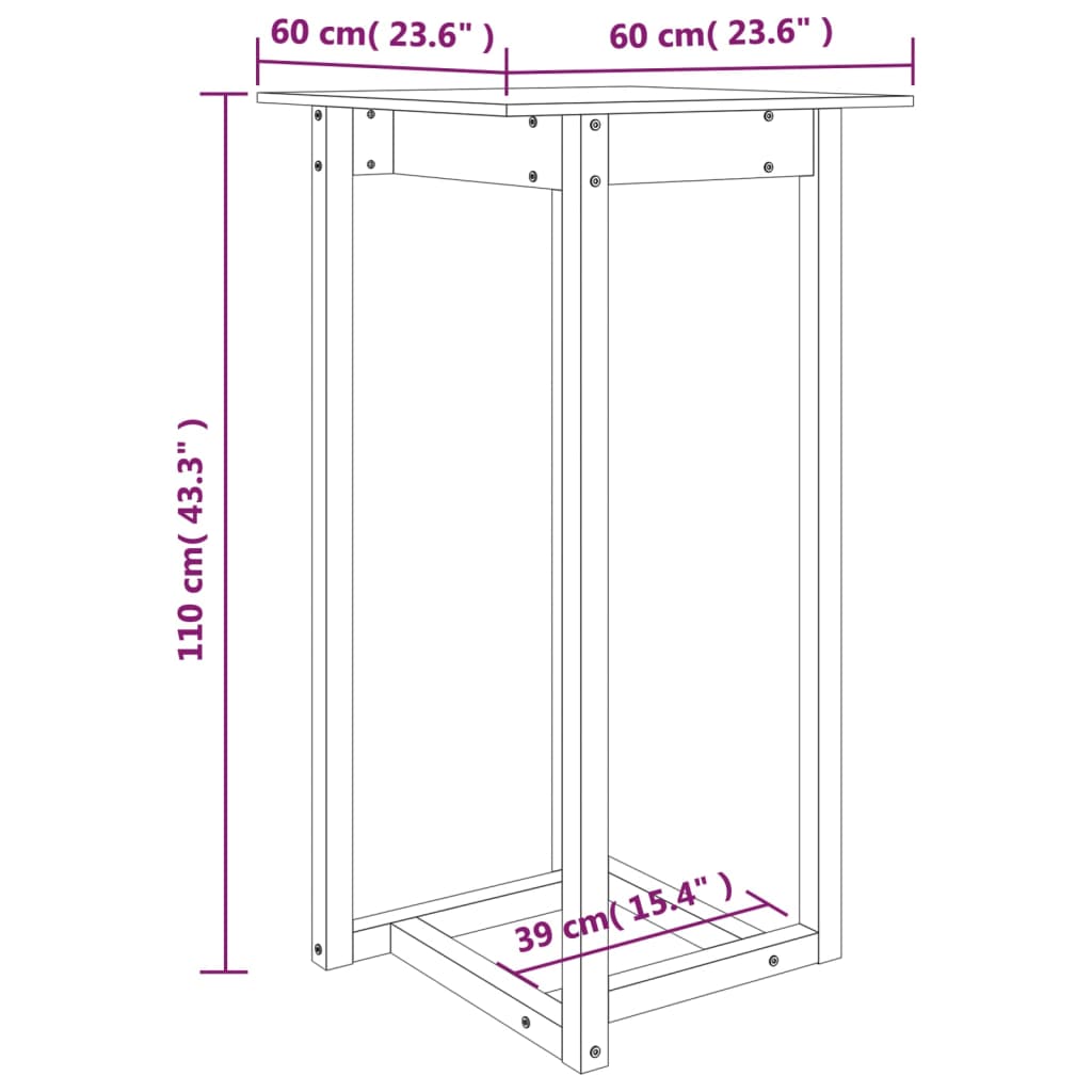 Bartisch Schwarz 60x60x110 cm Massivholz Kiefer