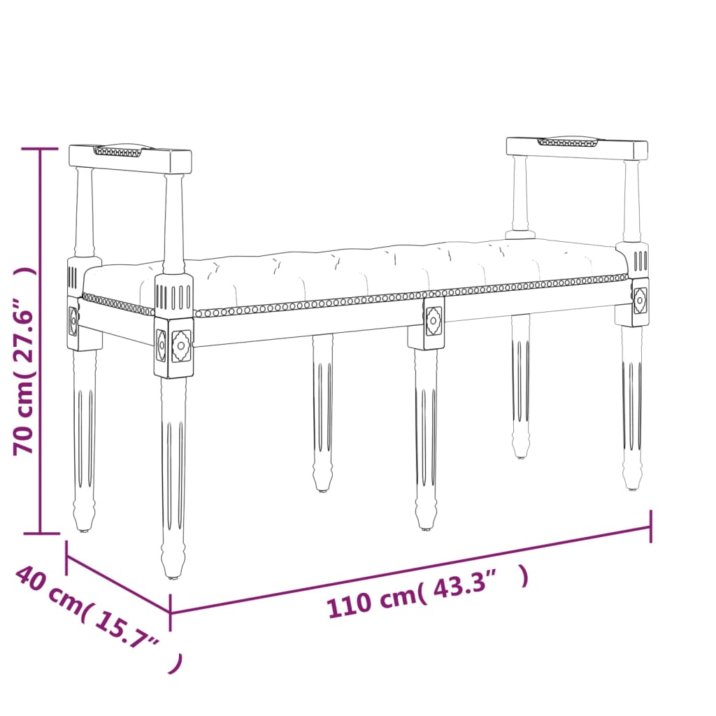 Sitzbank Schwarz 110x40x70 cm Samt