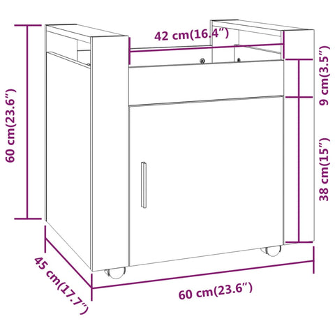 Bürowagen Betongrau 60x45x60 cm Holzwerkstoff