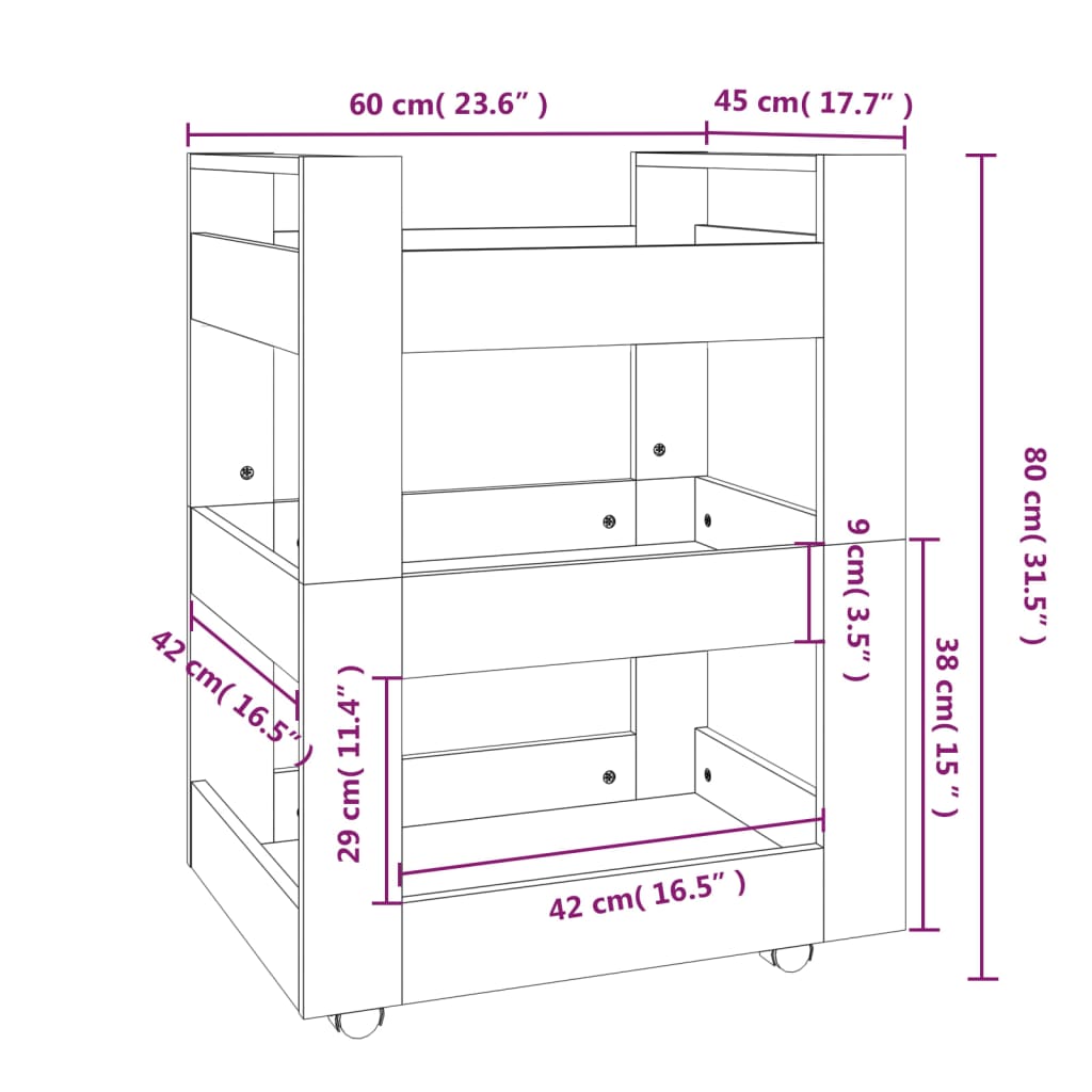 Küchenwagen Braun Eichen-Optik 60x45x80 cm Holzwerkstoff