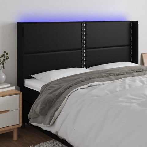 LED Kopfteil Schwarz 163x16x118/128 cm Kunstleder