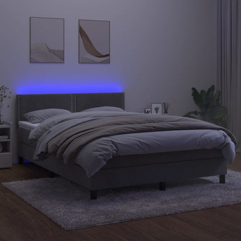 Boxspringbett mit Matratze & LED Hellgrau 140x200 cm Samt