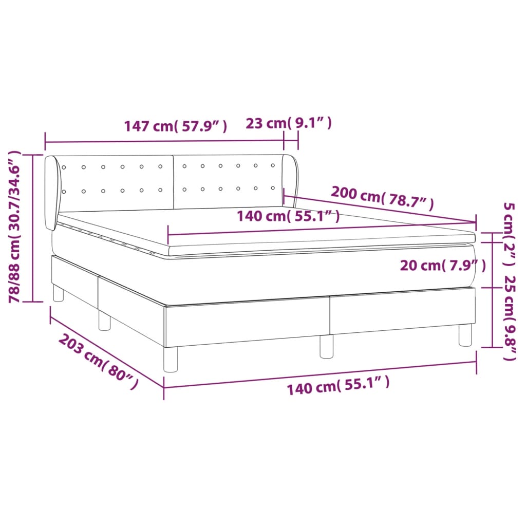 Boxspringbett mit Matratze Schwarz 140x200 cm Stoff