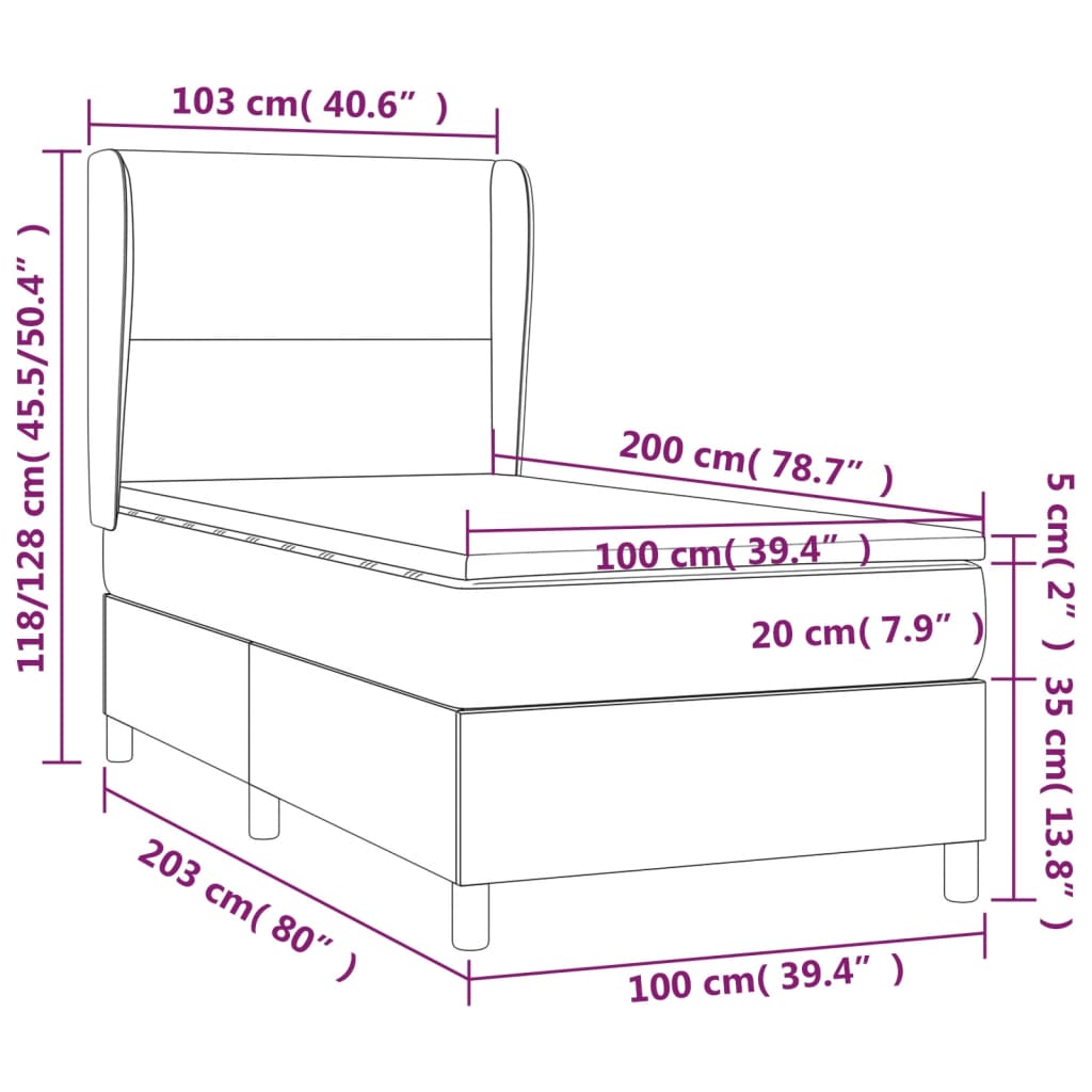 Boxspringbett mit Matratze Dunkelgrau 100x200 cm Samt