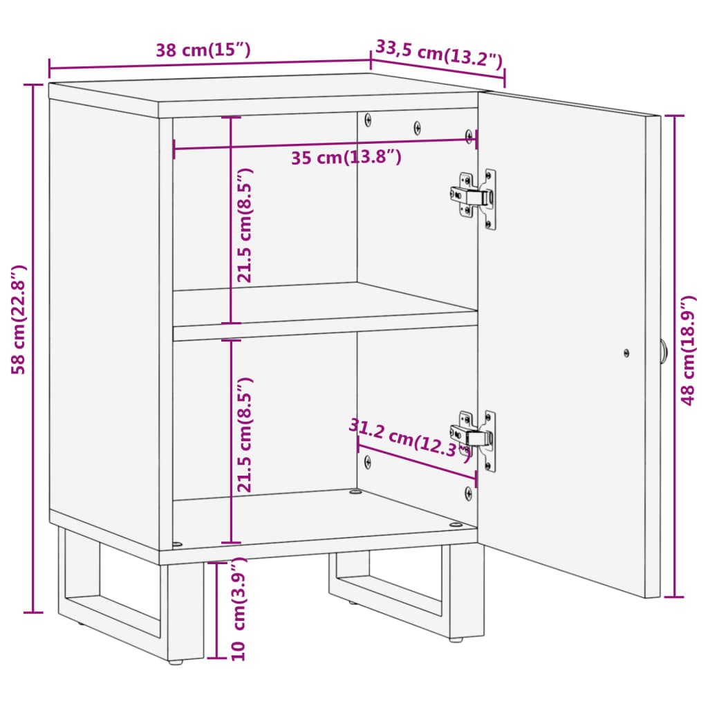 Badschrank Braun und Schwarz 38x33,5x58 cm Massivholz Mango