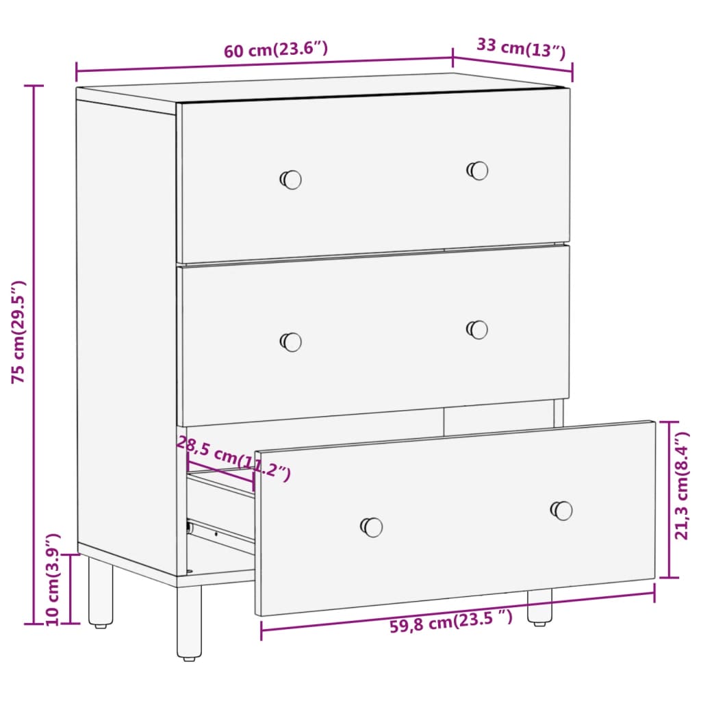 Beistellschrank 60x33x75 cm Massivholz Akazie