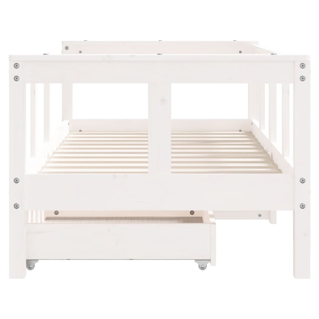 Kinderbett mit Schubladen 70x140 cm mit Reling und Rausfallschutz Massivholz Kiefer - Schwarz oder Weiß