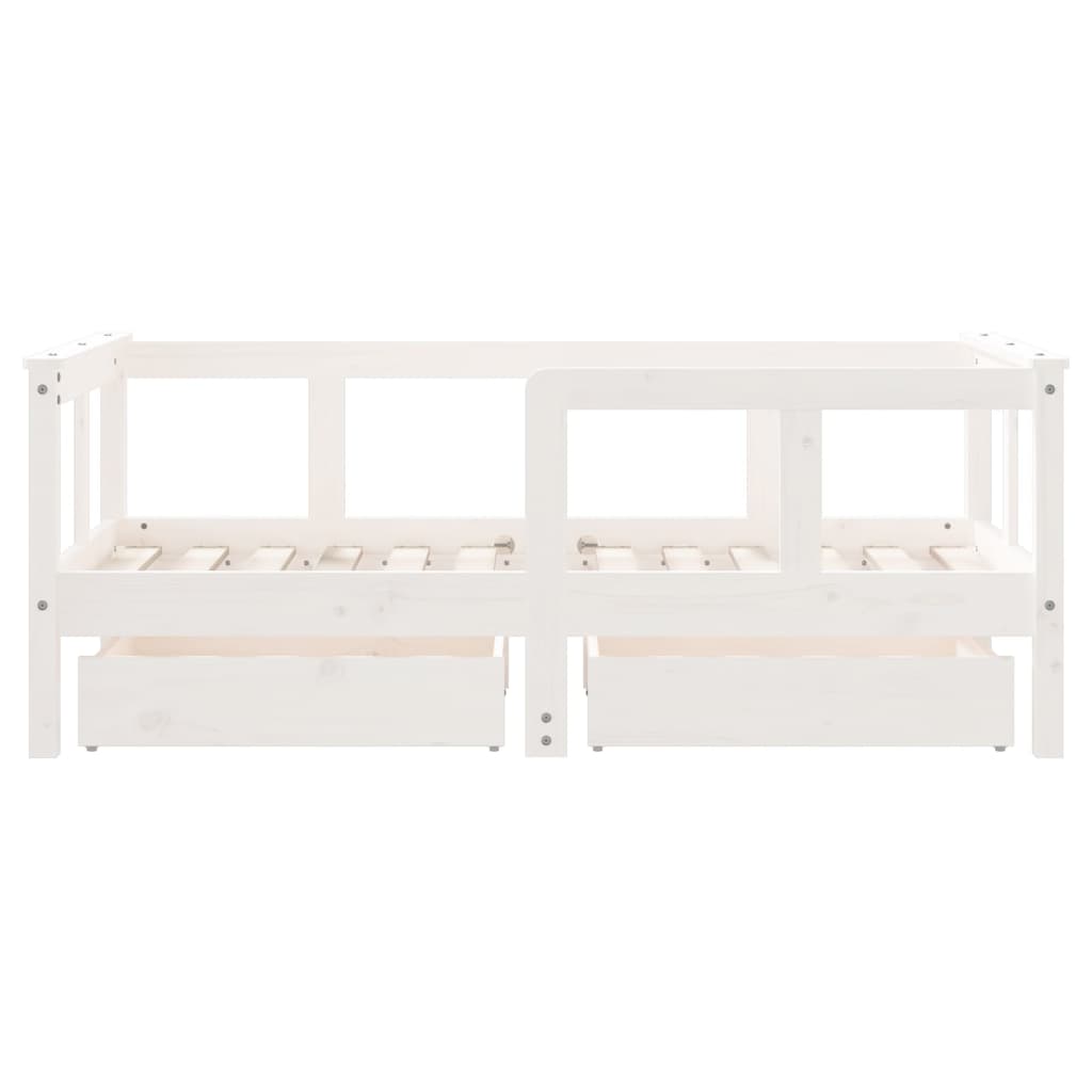 Kinderbett mit Schubladen 70x140 cm mit Reling und Rausfallschutz Massivholz Kiefer - Schwarz oder Weiß