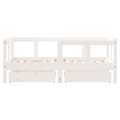 Kinderbett mit Schubladen 70x140 cm mit Reling und Rausfallschutz Massivholz Kiefer - Schwarz oder Weiß