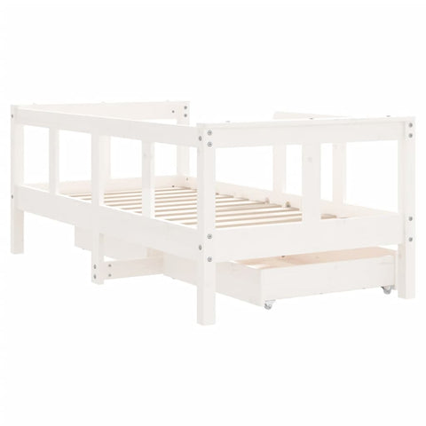Kinderbett mit Schubladen 70x140 cm mit Reling und Rausfallschutz Massivholz Kiefer - Schwarz oder Weiß