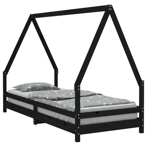 Kinderbett Hausbett Hausform Reling Massivholz Kiefer in Schwarz / Weiß / Natur - 90x200 cm, 80x200 cm, 70x140 cm, 90x190 cm, 80x160 cm Bettgestell Kinderbettgestell