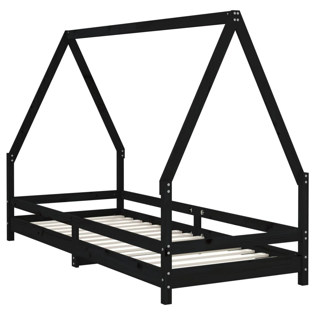 Kinderbett Hausbett Hausform Reling Massivholz Kiefer in Schwarz / Weiß / Natur - 90x200 cm, 80x200 cm, 70x140 cm, 90x190 cm, 80x160 cm Bettgestell Kinderbettgestell