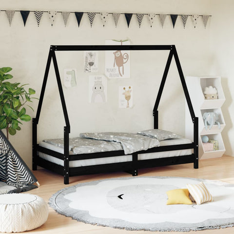 Kinderbett Hausbett Hausform Reling Massivholz Kiefer in Schwarz / Weiß / Natur - 90x200 cm, 80x200 cm, 70x140 cm, 90x190 cm, 80x160 cm Bettgestell Kinderbettgestell