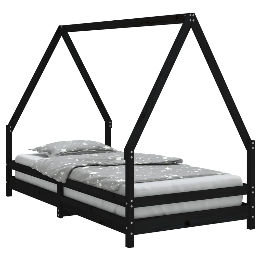 Kinderbett Hausbett Hausform Reling Massivholz Kiefer in Schwarz / Weiß / Natur - 90x200 cm, 80x200 cm, 70x140 cm, 90x190 cm, 80x160 cm Bettgestell Kinderbettgestell