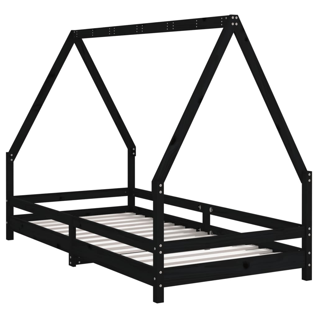 Kinderbett Hausbett Hausform Reling Massivholz Kiefer in Schwarz / Weiß / Natur - 90x200 cm, 80x200 cm, 70x140 cm, 90x190 cm, 80x160 cm Bettgestell Kinderbettgestell