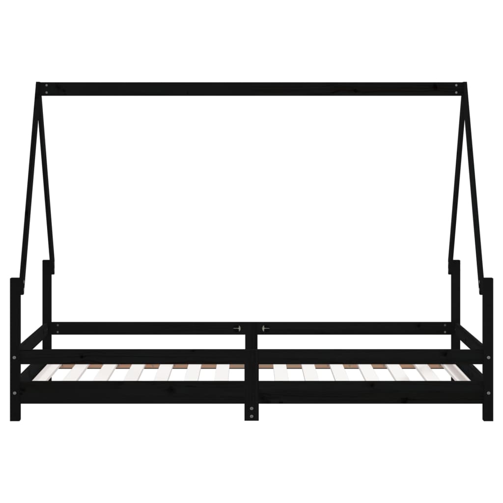 Kinderbett Hausbett Hausform Reling Massivholz Kiefer in Schwarz / Weiß / Natur - 90x200 cm, 80x200 cm, 70x140 cm, 90x190 cm, 80x160 cm Bettgestell Kinderbettgestell