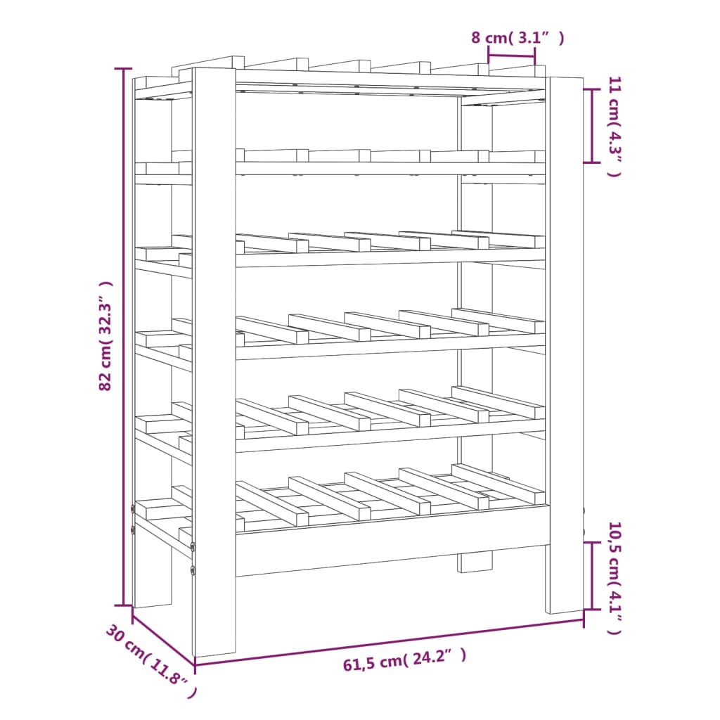 Weinregal 61,5x30x82 cm Massivholz Kiefer