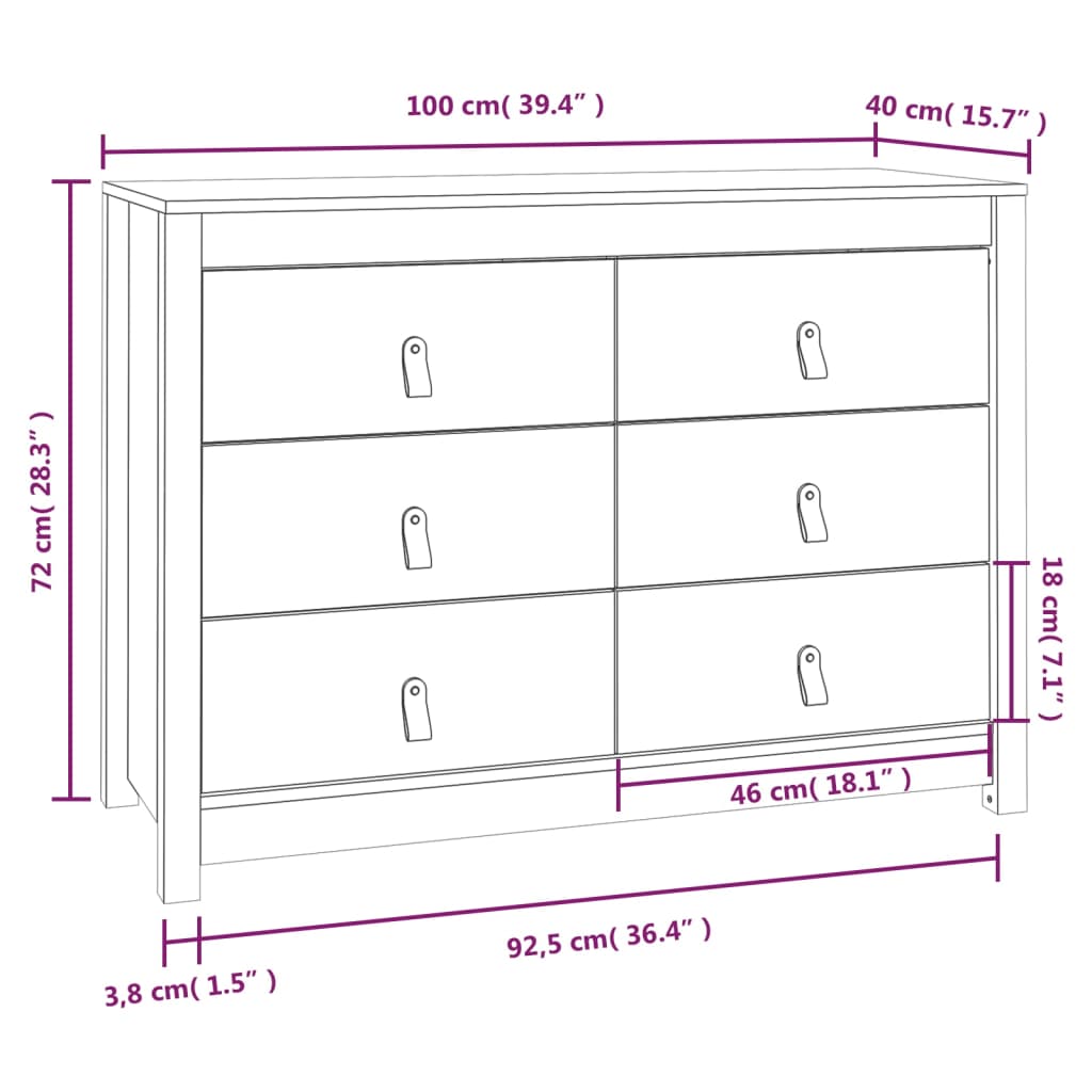 Beistellschrank Weiß 100x40x72 cm Massivholz Kiefer