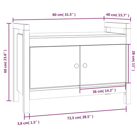 Flurbank Grau 80x40x60 cm Massivholz Kiefer