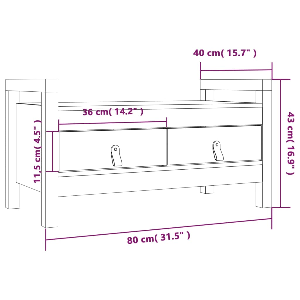 Flurbank Grau 80x40x43 cm Massivholz Kiefer