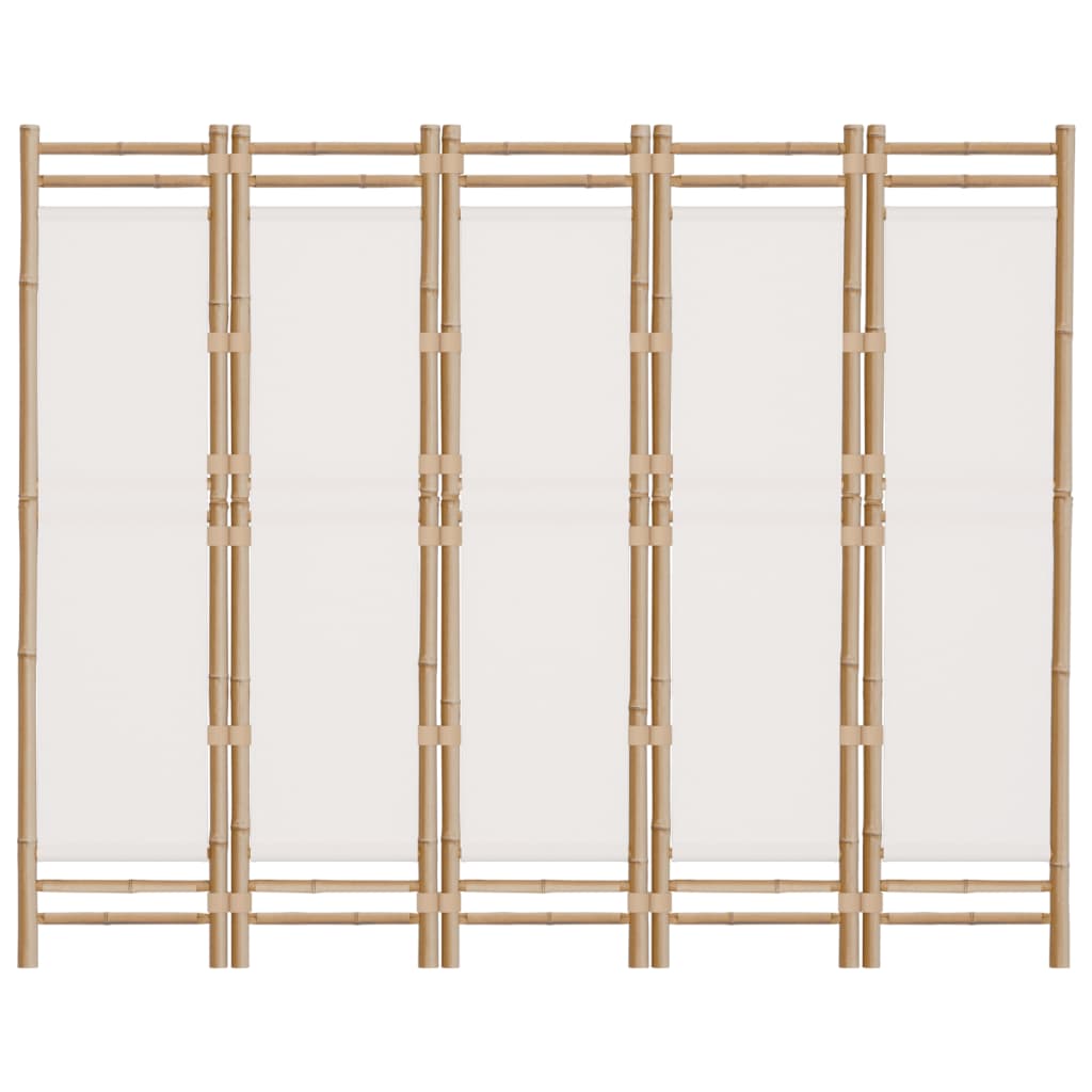 5-tlg. Paravent Faltbar 200 cm Bambus und Canvas