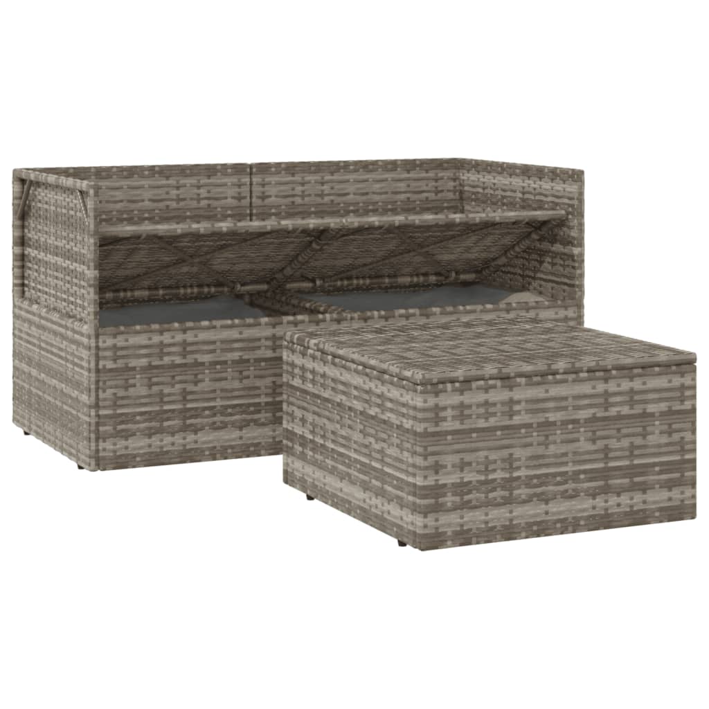 3-tlg. Garten-Lounge-Set mit Kissen Grau Poly Rattan