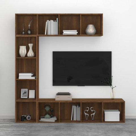 3-tlg. Bücherregal-/TV-Schrank-Set Braun Eichen-Optik