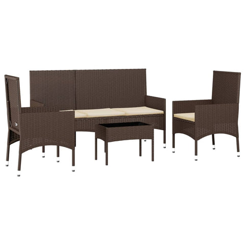 4-tlg. Garten-Lounge-Set mit Kissen Braun Poly Rattan