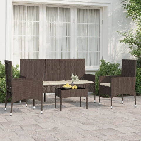 4-tlg. Garten-Lounge-Set mit Kissen Braun Poly Rattan