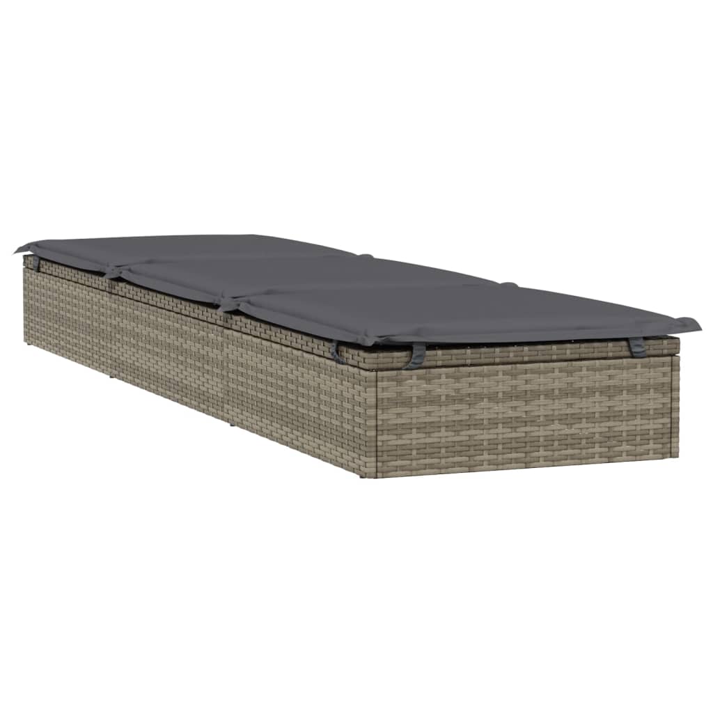 Sonnenliege 1 Stk. mit Auflage Grau 201x55x62 cm Poly Rattan