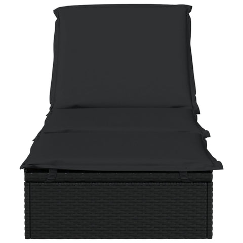 Sonnenliege 1 Stk. mit Auflage Schwarz 201x55x62 cm Poly Rattan