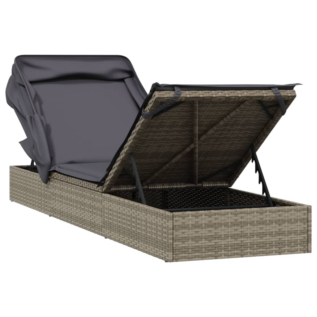 Sonnenliege mit Faltdach Grau 213x63x97 cm Poly Rattan