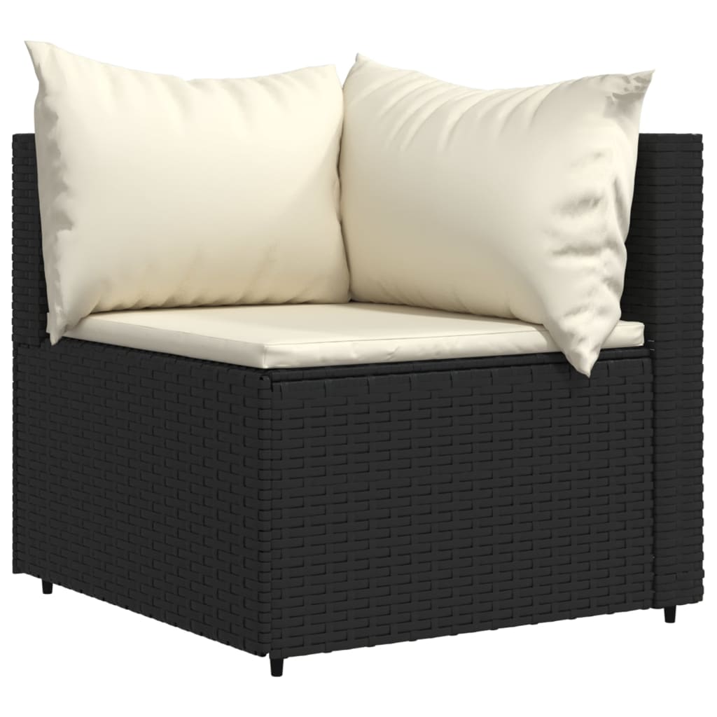 3-tlg. Garten-Lounge-Set mit Kissen Schwarz Poly Rattan