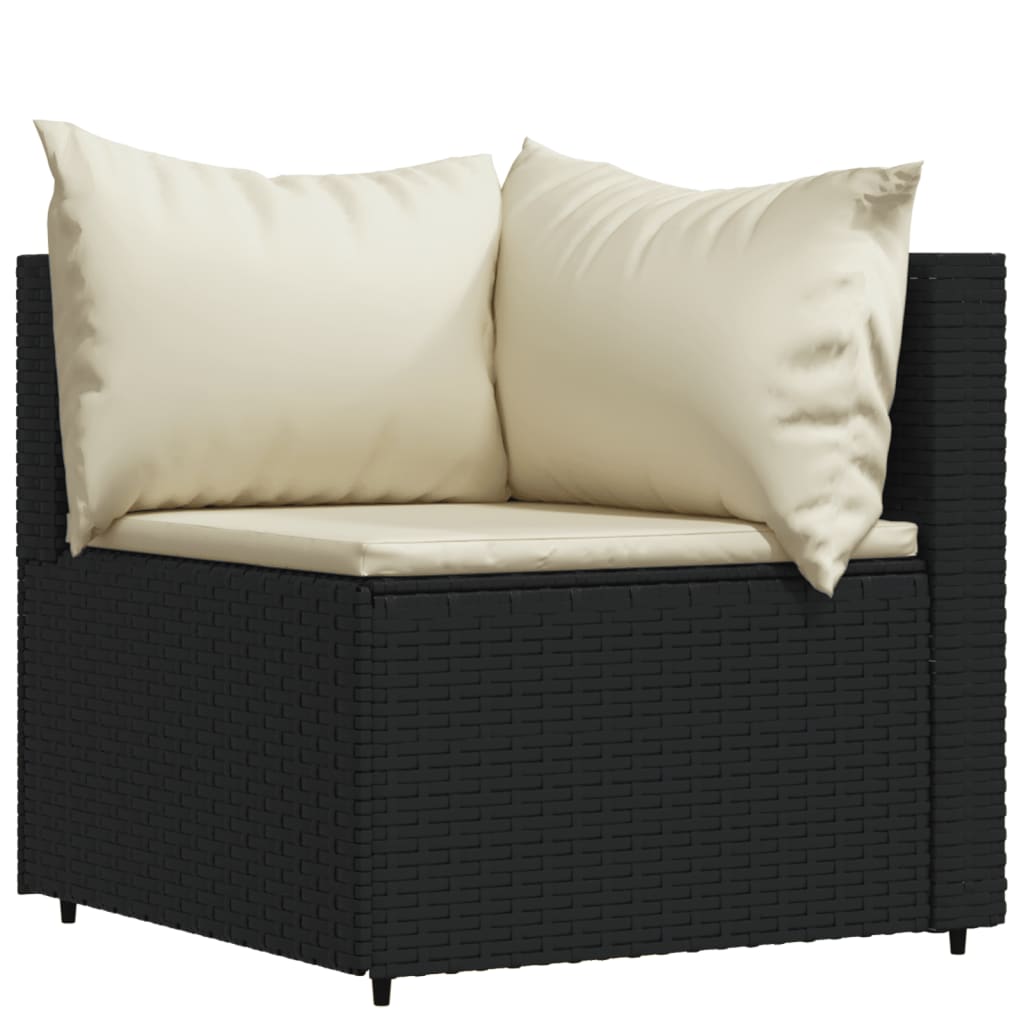 3-tlg. Garten-Lounge-Set mit Kissen Schwarz Poly Rattan