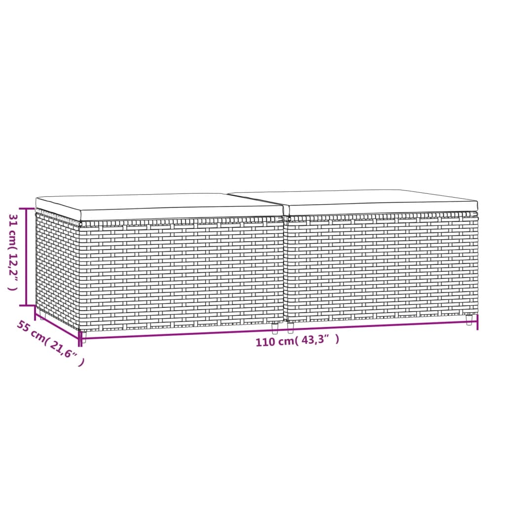 Gartenhocker mit Kissen 2 Stk. Schwarz Poly Rattan