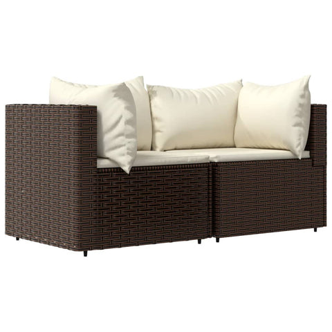 3-tlg. Garten-Lounge-Set mit Kissen Braun Poly Rattan