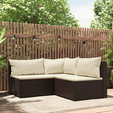 3-tlg. Garten-Lounge-Set mit Kissen Braun Poly Rattan