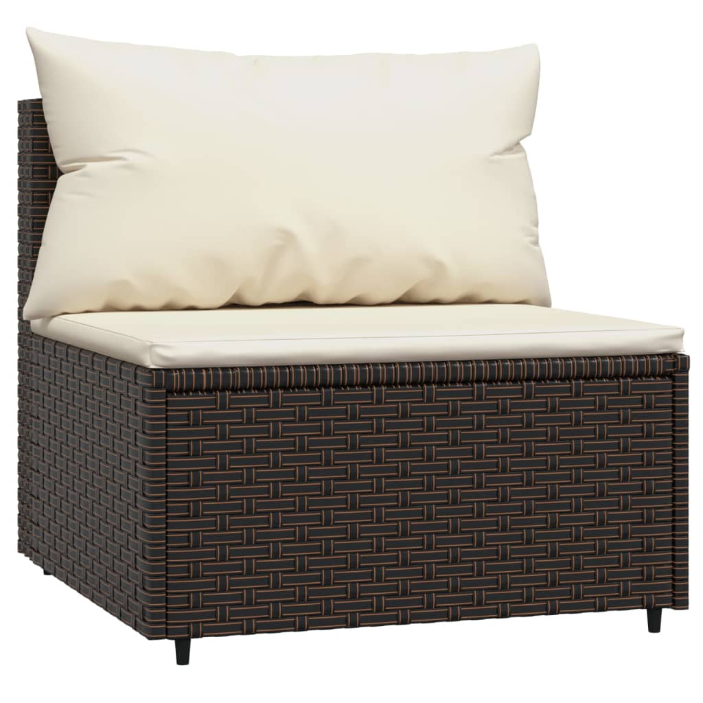 4-tlg. Garten-Lounge-Set mit Kissen Braun Poly Rattan