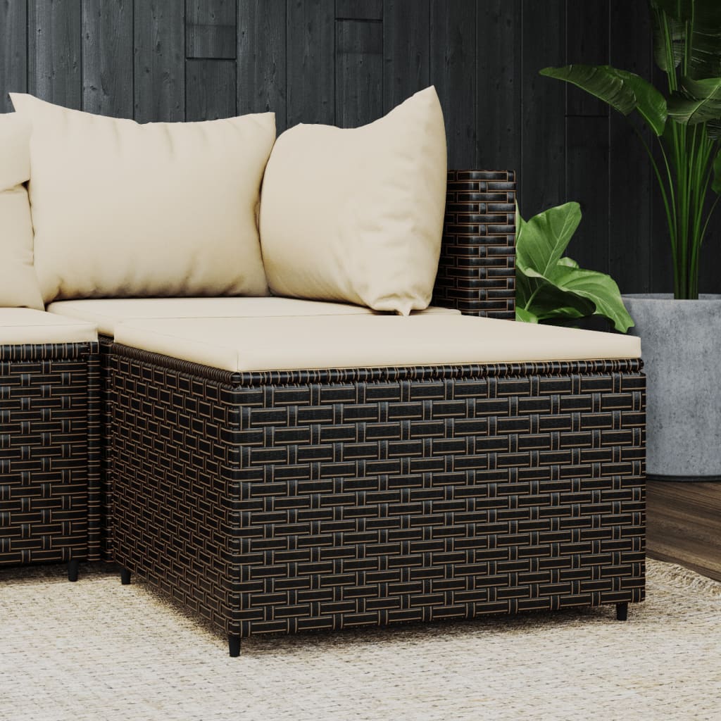 Gartenhocker mit Kissen Braun Poly Rattan